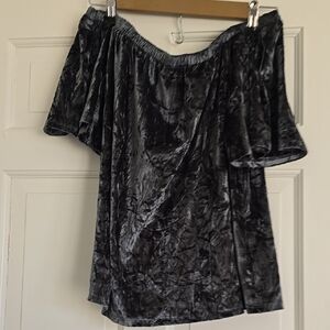 Knox Rose Charcoal Velvet Off-Shoulder Top